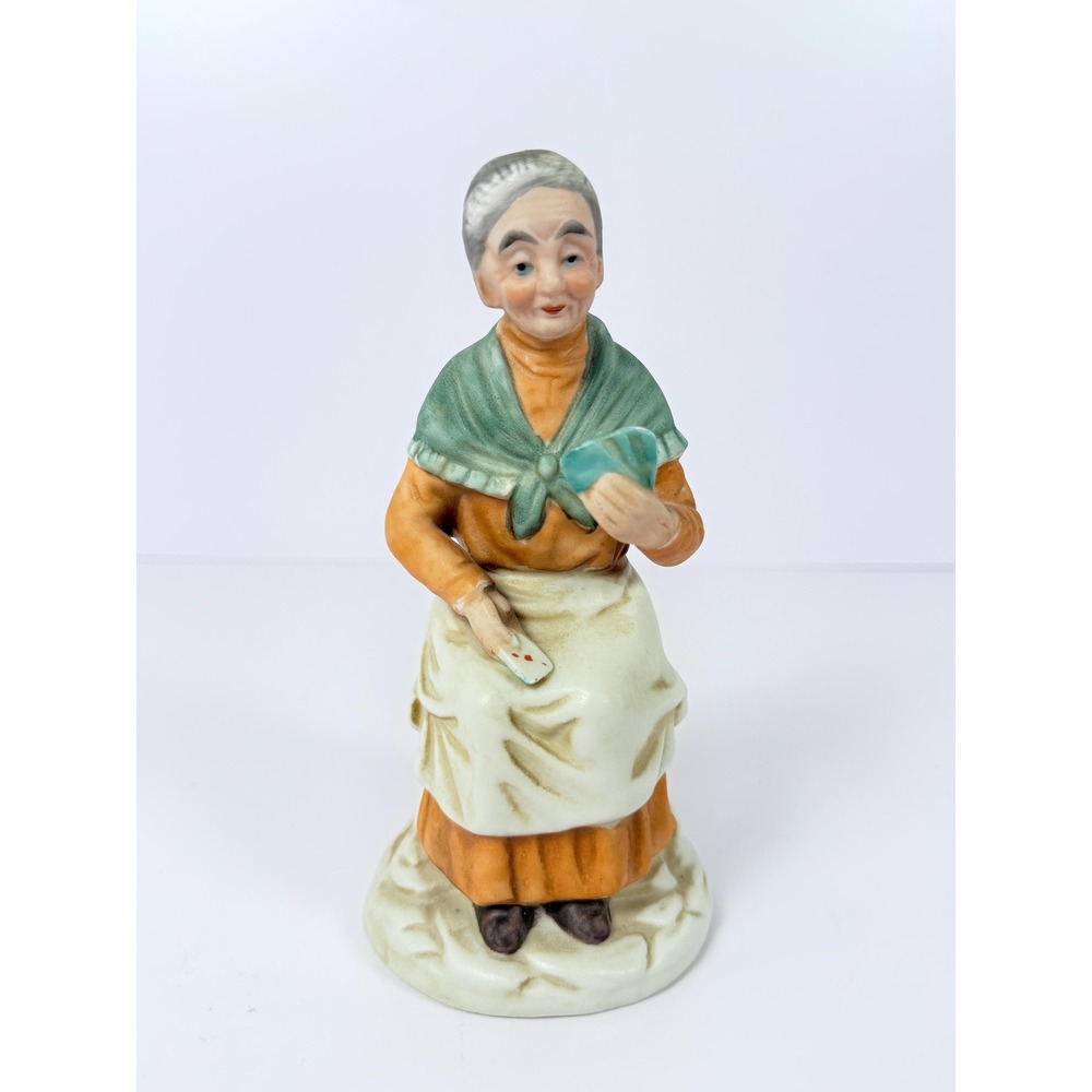 Vintage Grandma Playing Cards Figurine 6.25" Porcelain Napco Grannycore MCM